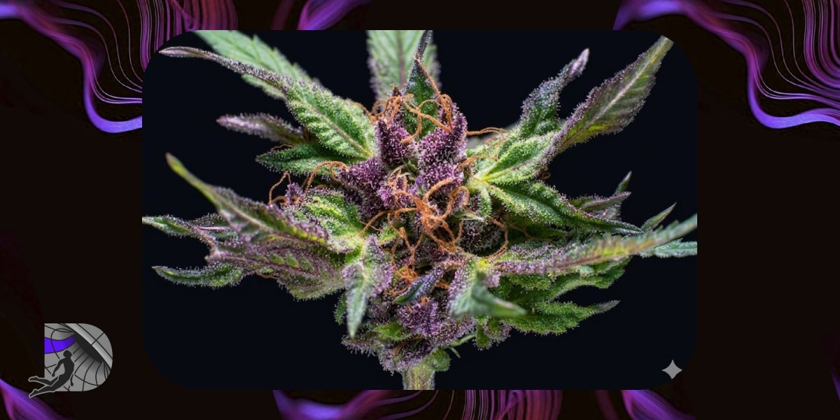 Close-up of granddaddy purple cannabis buds with striking pink and purple hues and bright orange hairs.