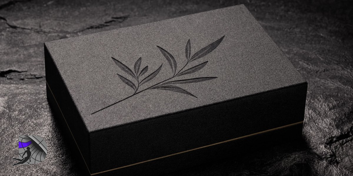 Minimalist black box with embossed leaf pattern