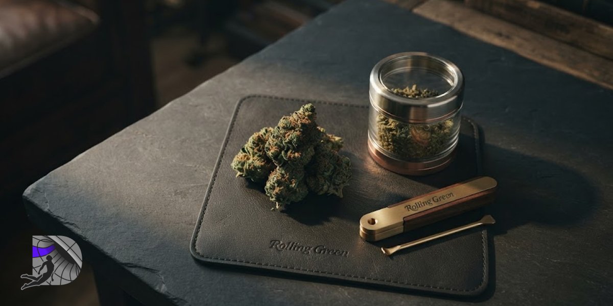 Rolling Green Hot Tamales cannabis buds resting on a natural forest floor with moss and autumn leaves.