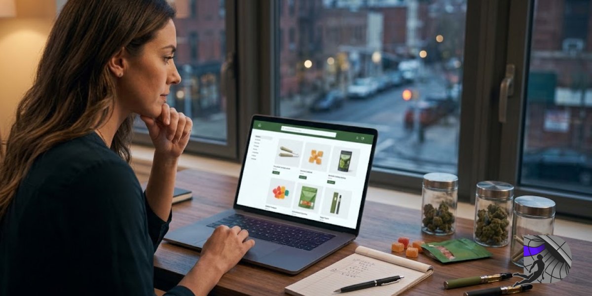 Woman ordering marijuana online for fast delivery in Brooklyn